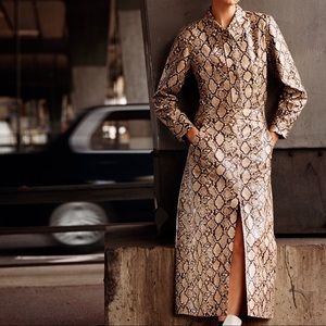 NEW ZARA Faux Leather Snake Print Slit Long Skirt
